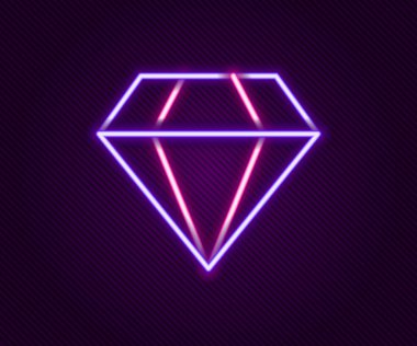 Parlayan neon çizgisi simgesi siyah arkaplanda izole edildi. Mücevher sembolü. Mücevher taşı. Renkli taslak konsepti. Vektör