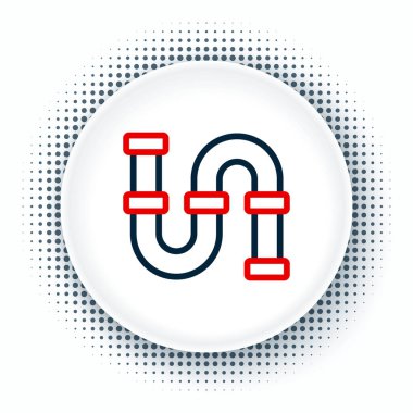 Çizgi Endüstrisi metalik boru ikonu beyaz arka planda izole edildi. Tesisat boru hattının farklı şekillerde parçaları. Renkli taslak konsepti. Vektör