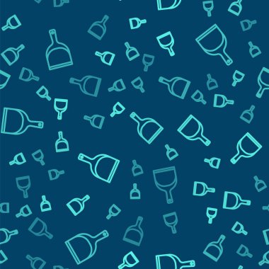 Yeşil çizgi faraş simgesi mavi arkaplandaki kusursuz deseni izole etti. Temizlik işleri. Vektör