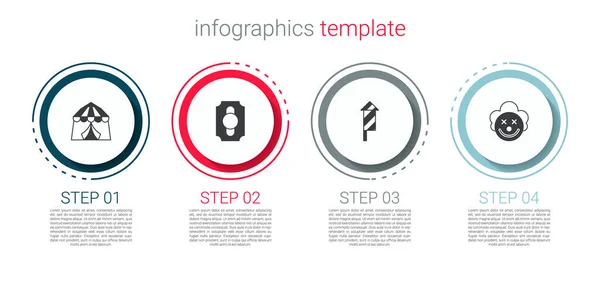 Поставить Цирковой Шатер Билет Фейерверк Клоунскую Голову Бизнес Инфографический Шаблон — стоковый вектор