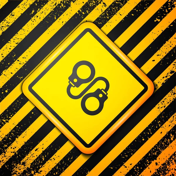 Schwarze Handschellen Auf Gelbem Hintergrund Warnzeichen Vektor — Stockvektor