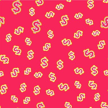 Çizgi Dolar simgesi simgesi kırmızı arkaplanda izole edilmiş kusursuz desen. Nakit ve para, servet, ödeme sembolü. Kumarhane kumarı. Vektör