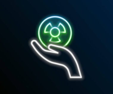 El simgesinde parlayan neon hattı siyah arkaplanda izole edildi. Radyoaktif zehirli sembol. Radyasyon tehlikesi işareti. Renkli taslak konsepti. Vektör