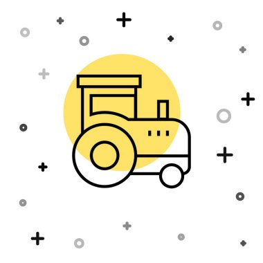 Siyah çizgi traktör simgesi beyaz arkaplanda izole edildi. Rastgele dinamik şekiller. Vektör