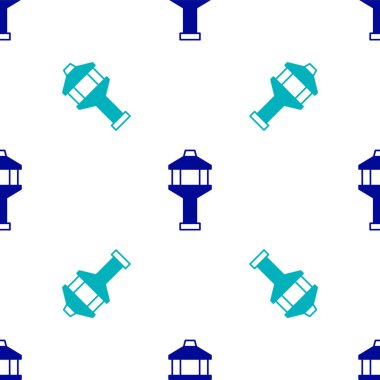 Mavi Havalimanı kontrol kulesi ikonu beyaz arka planda izole edilmiş pürüzsüz desen. Vektör