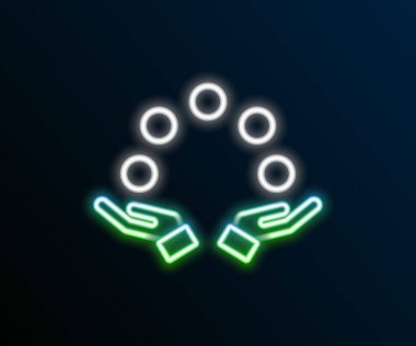 Parlayan neon çizgisi hokkabazlık topu simgesi siyah arkaplanda izole edildi. Renkli taslak konsepti. Vektör