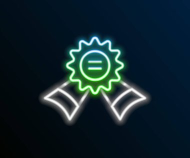Parlayan neon çizgi simgesi siyah arkaplanda izole edildi. Kazanan sembol. Renkli taslak konsepti. Vektör