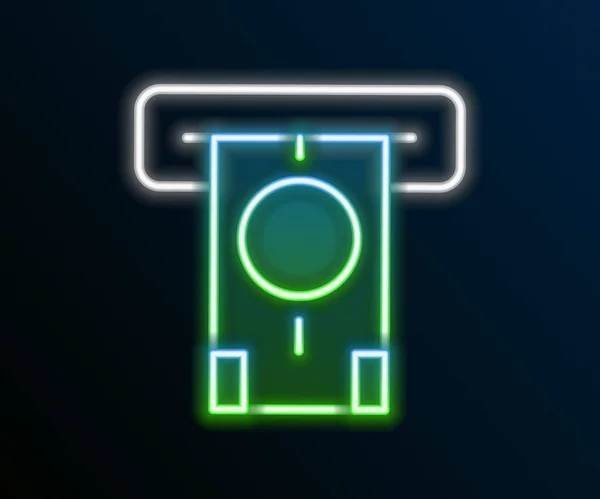 Glow Neon Line Atm Distributeur Automatique Billets Icône Argent Isolé — Image vectorielle