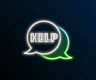 Metin içerikli parlayan neon hattı konuşma balonu siyah arkaplanda izole edilmiş bir simge. Renkli taslak konsepti. Vektör