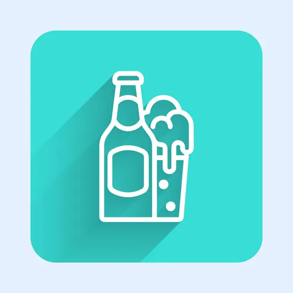 Vit Linje Flaska Och Glas Ikon Isolerad Med Lång Skugga — Stock vektor