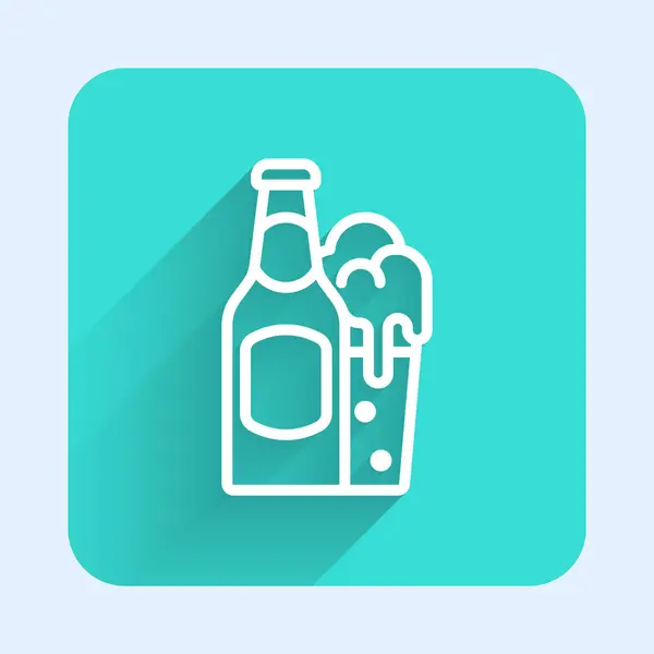 Línea Blanca Botella Cerveza Icono Vidrio Aislados Con Fondo Sombra — Vector de stock