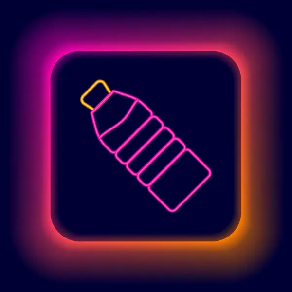 Glödande Neon Line Flaska Med Vatten Ikon Isolerad Svart Bakgrund — Stock vektor