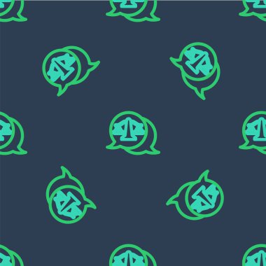 Adalet simgesinin çizgi ölçekleri mavi arka planda izole edilmiş pürüzsüz desen. Hukuk mahkemesi sembolü. Denge tabelaları. Vektör