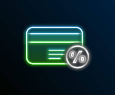 Siyah arkaplanda yüzde ikon izole edilmiş parlak neon çizgi indirim kartı. Sadakat puanı kartı. Renkli taslak konsepti. Vektör