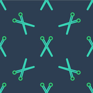 Çizgi örgü iğneleri ikonu mavi arka planda izole edilmiş pürüzsüz desen. El yapımı, örgü ya da terzi için etiket. Vektör