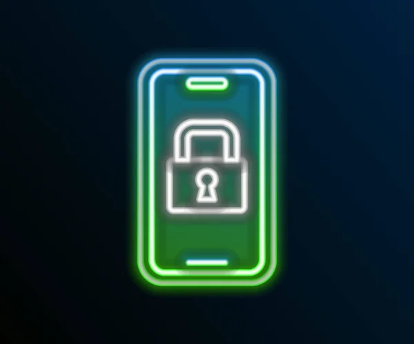 Glowing Neon Line Digital Door Lock Wireless Technology Lock Icon — Stock Vector