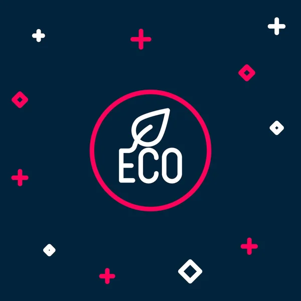 Line Leaf Eco Symbol Isoliert Auf Blauem Hintergrund Banner Etikett — Stockvektor