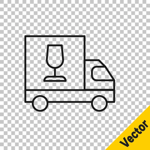 Black Line Wine Truck Symbol Isoliert Auf Transparentem Hintergrund Schnelle — Stockvektor