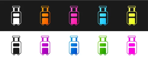 Set Suitcase Travel Icon Isolated Black White Background Traveling Baggage — Stock Vector