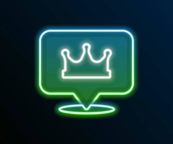 Glowing Neon Line Location King Crown Icon Isolated Black Background — Stock Vector