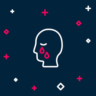 Çizgi Adam, cenaze kederi simgesini mavi arka planda izole etti. Üzüntü, üzüntü, keder, ölüm duygusu. Renkli taslak konsepti. Vektör