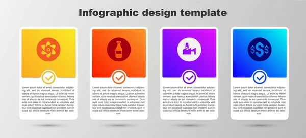 Set Provetta Fiaschetta Bottiglia Produzione Fabbrica Simbolo Dollaro Modello Infografica — Vettoriale Stock