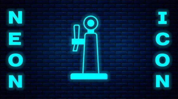 Glowing Neon Beer Tap Icon Isolated Brick Wall Background Vector — Stock Vector