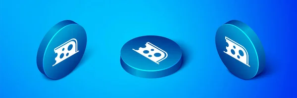 Isometric Cheese icon isolated on blue background. Blue circle button. Vector — Stock Vector