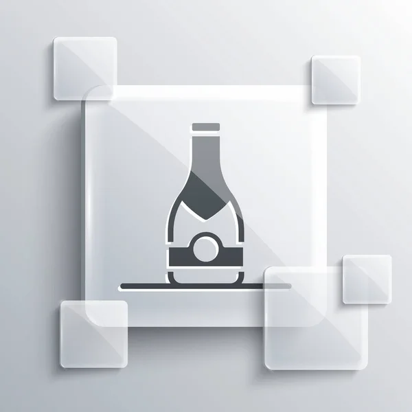 Icona bottiglia Champagne grigio isolato su sfondo grigio. Pannelli di vetro quadrati. Vettore — Vettoriale Stock