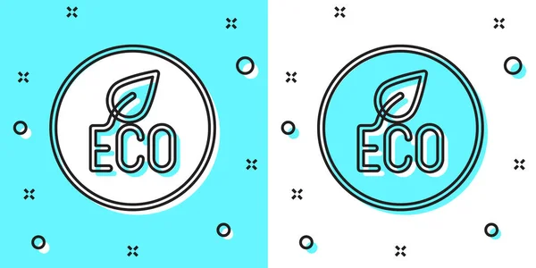 Zwarte lijn Leaf Eco symbool pictogram geïsoleerd op groene en witte achtergrond. Banner, label, tag, logo, sticker voor eco groen. Willekeurige dynamische vormen. Vector — Stockvector