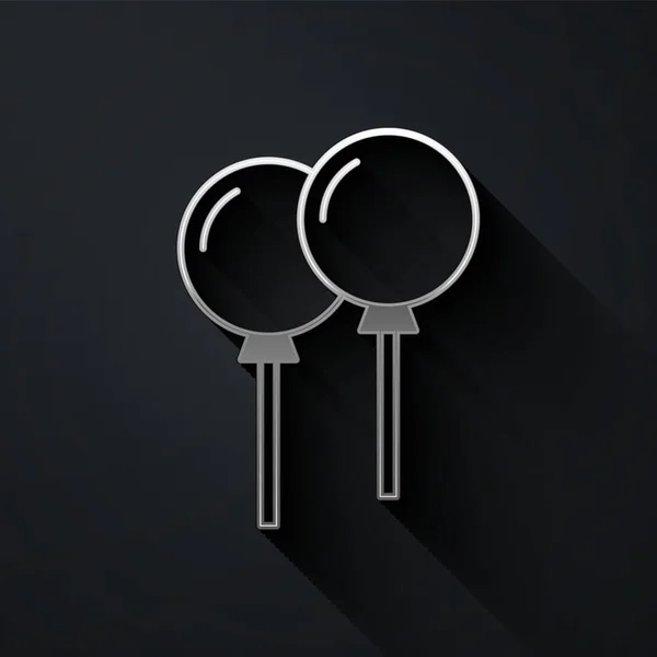 Globos de Plata con icono de cinta aislado sobre fondo negro. Estilo de sombra larga. Vector — Vector de stock