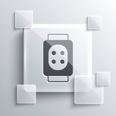 Gri dizlik simgesi gri arkaplanda izole edildi. Olağanüstü bir spor. Kaykay, bisiklet, paten kayma koruyucu giysi. Kare cam paneller. Vektör