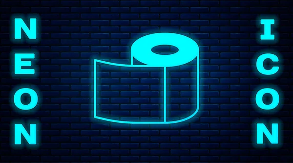 Glowing neon Toilet paper roll icon isolated on brick wall background. Vector — Stock Vector