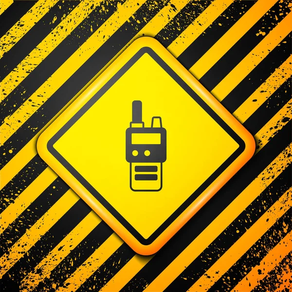Black Walkie talkie icon isolated on yellow background. Portable radio transmitter icon. Radio transceiver sign. Warning sign. Vector — Stock Vector