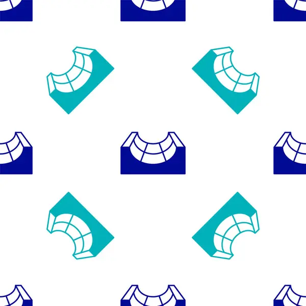 Blue Skate Park ikon isolerad sömlös mönster på vit bakgrund. Uppsättning ramp, roller, trappor för en skatepark. Extrem sport. Vektor — Stock vektor