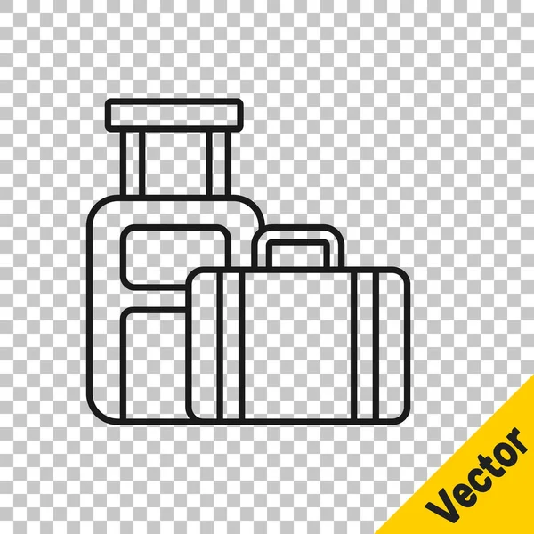 Black line Suitcase for travel icon isolated on transparent background. Traveling baggage sign. Travel luggage icon. Vector — Stock Vector