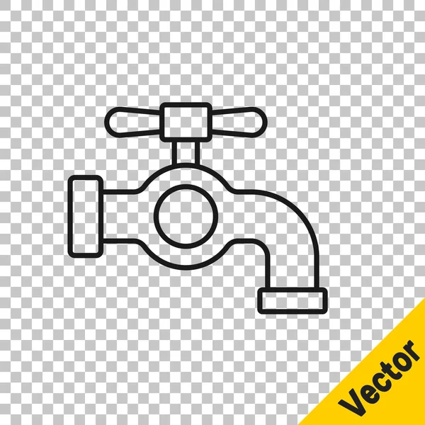 Black line Water tap icon isolated on transparent background. Vector — Stock Vector