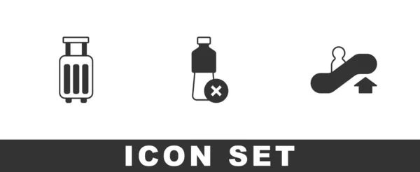 Set Maleta, Sin botella de agua y escalera encima del icono. Vector — Archivo Imágenes Vectoriales