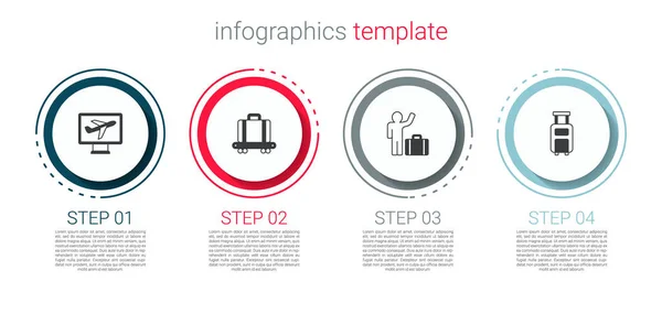 Állítsa sík, szállítószalag bőrönddel, Turista és bőrönd. Üzleti infografikai sablon. Vektor — Stock Vector