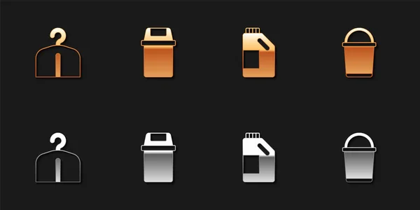 Set Hanger wardrobe, Trash can, Bottle for cleaning agent and Bucket icon. Vector — 图库矢量图片