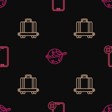 Hattı ayarla. Cep telefonu yok, bavullu taşıyıcı bant ve pürüzsüz bir şekilde Globe uçuşu. Vektör