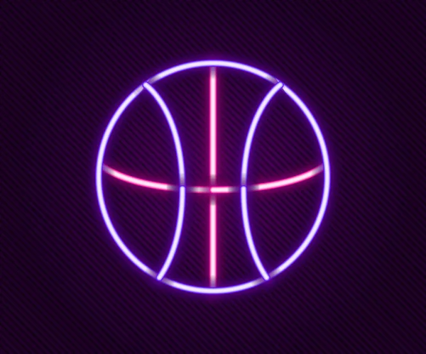 Brillante icono de la pelota de baloncesto en línea de neón aislado sobre fondo negro. Símbolo deportivo. Concepto de esquema colorido. Vector — Vector de stock