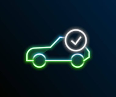 Parlayan neon hattı otomotiv kontrol simgesi siyah arkaplanda izole edildi. Araba servisi. Renkli taslak konsepti. Vektör