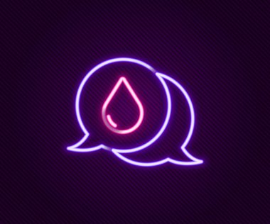 Siyah zemin üzerinde izole edilmiş konuşma baloncukları simgesiyle parlayan neon hattı. Renkli taslak konsepti. Vektör