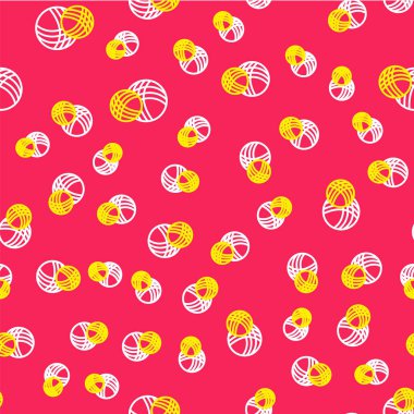 İplik yumağı simgesi kırmızı arkaplanda izole edilmiş kusursuz desen. El yapımı, örgü ya da terzi için etiket. Vektör