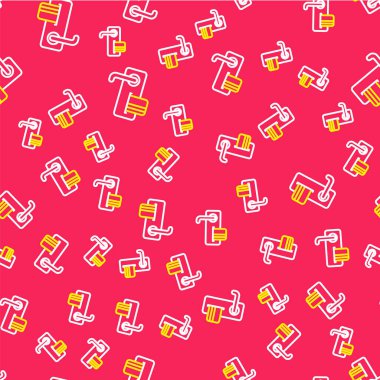 Kırmızı arkaplanda izole edilmiş ikonu açmak için kablosuz teknolojiye sahip çizgi dijital kapı kilidi. Kapı kolu tabelası. Güvenlik akıllı ev. Vektör