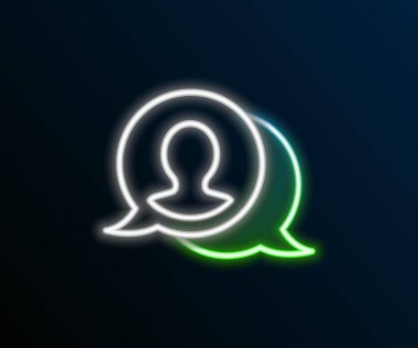 Parlayan neon hattı konuşma balonu sohbet simgesi siyah arkaplanda izole edildi. İleti simgesi. İletişim ya da yorum sohbet sembolü. Renkli taslak konsepti. Vektör