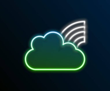 Siyah zemin üzerinde bulutların simgesi olan parlak neon çizgisi. Renkli taslak konsepti. Vektör