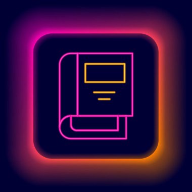 Parlayan neon hattı tarih kitabı simgesi siyah arkaplanda izole edildi. Renkli taslak konsepti. Vektör