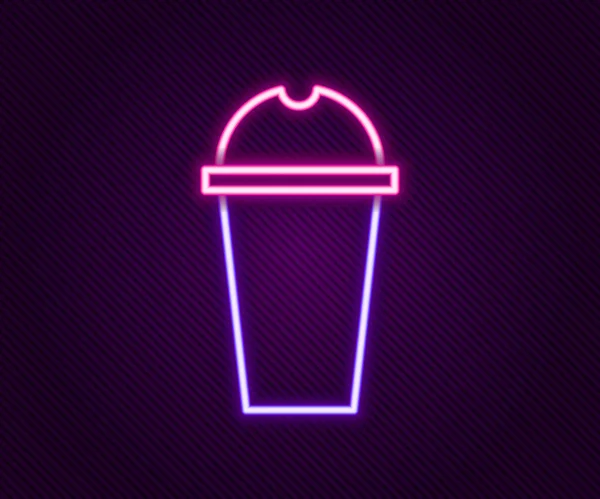 Világító neon vonal Milkshake ikon elszigetelt fekete alapon. Műanyag csésze fedéllel és szalmával. Színes vázlat koncepció. Vektor — Stock Vector